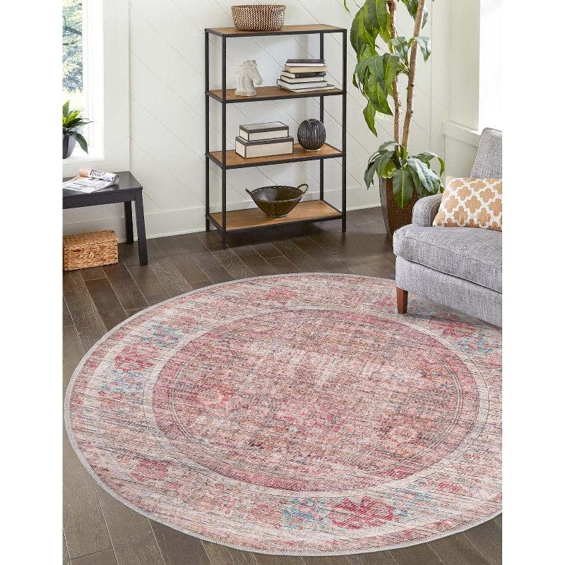 Rustic Charm Rust Red and Brown Round Synthetic Rug