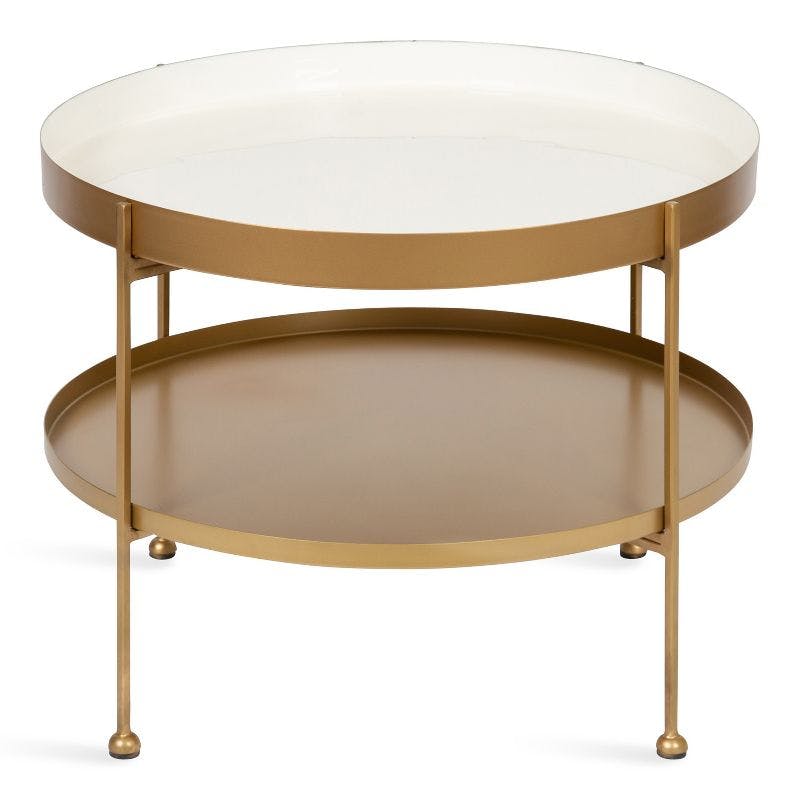 Nira Modern White and Gold Round Metal Coffee Table