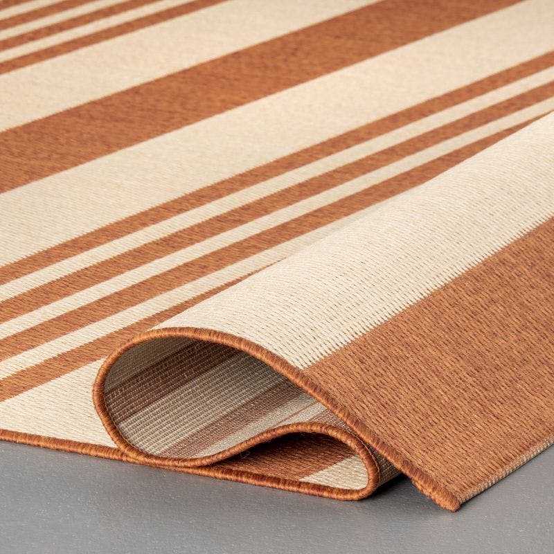 Terracotta Striped Easy-Care Synthetic 4' x 6' Outdoor Rug