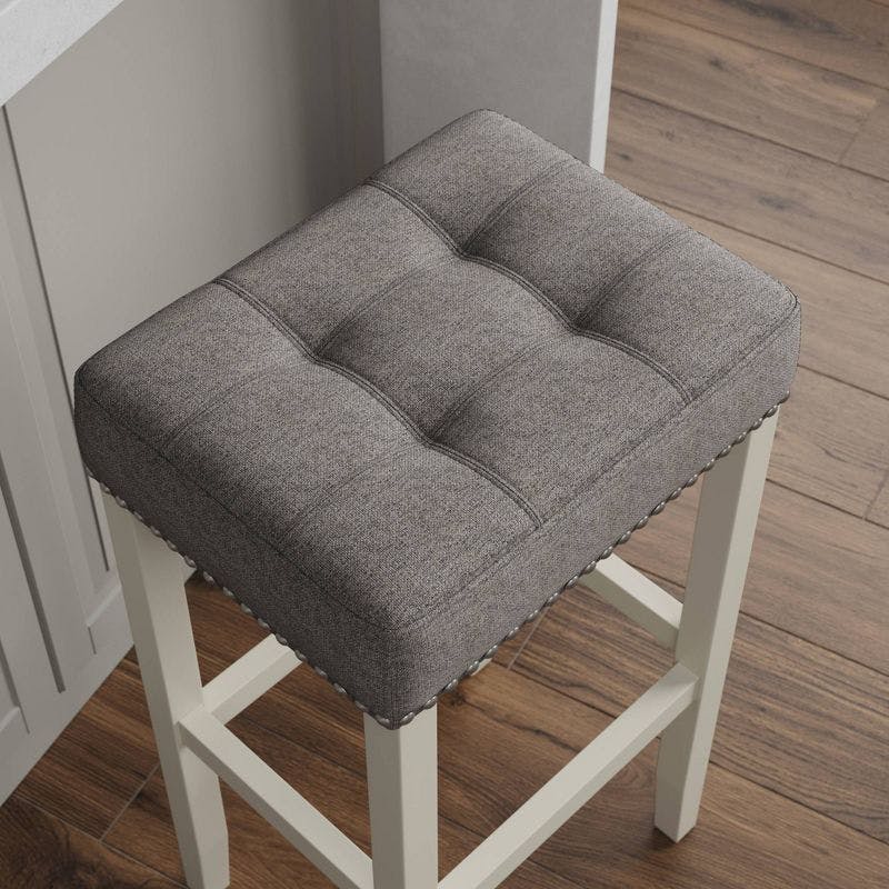 Hylie 29" Tufted Gray and Warm White Wood Metal Barstool