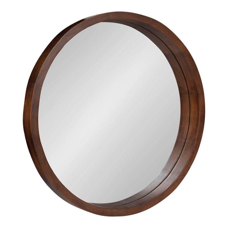 Hutton 22" Modern Round Walnut Wood Frame Wall Mirror