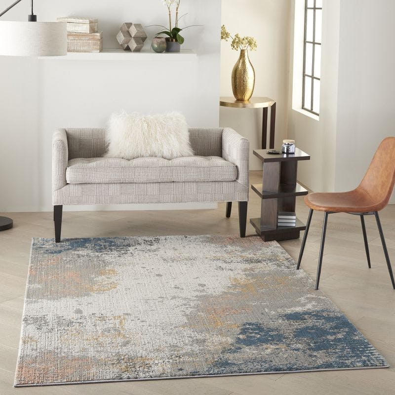 Abstract Textured Impressions 5' x 7' Easy-Care Synthetic Rug in Grey