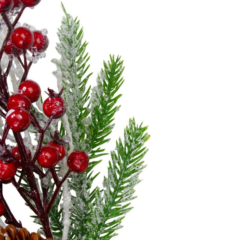 Festive Tabletop Christmas Spray with Red Berries and Pine Cones