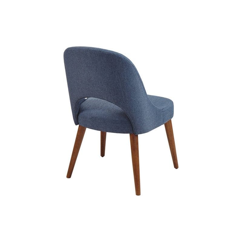 Pecan Finish Navy Upholstered Solid Wood Side Chair Set