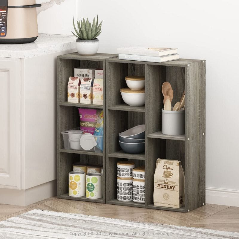 Sleek Gray Wood 3-Tier Cube Organizer Bookshelf