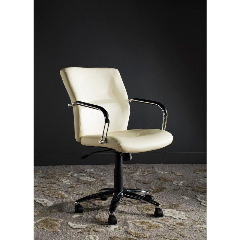 Elegant High-Back Swivel Desk Chair in Cream Vegan Leather