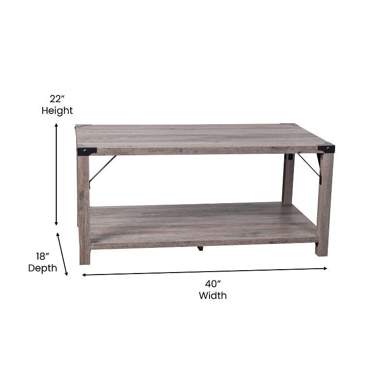 Gray Wash Modern Farmhouse 2-Tier Engineered Wood Coffee Table