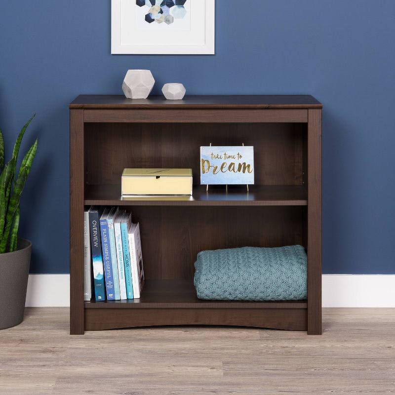 Espresso Rich Adjustable 2-Shelf Wooden Bookcase