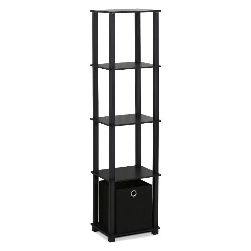 Furinno 5-Tier Black No-Tools Display Shelf with Storage Bin