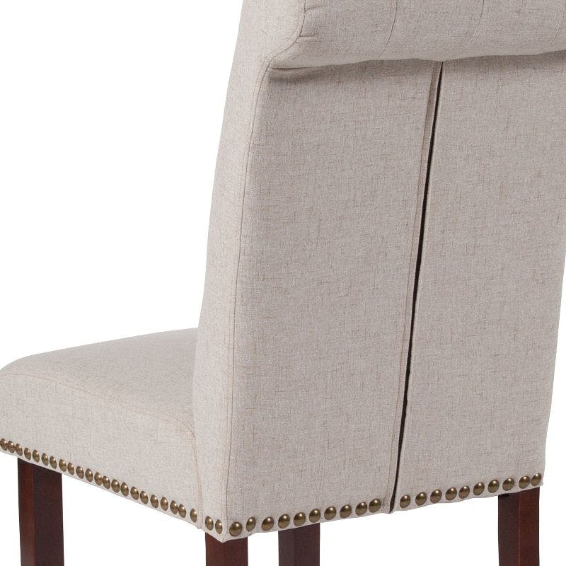 Walnut Finish Beige LeatherSoft Upholstered Parsons Side Chair