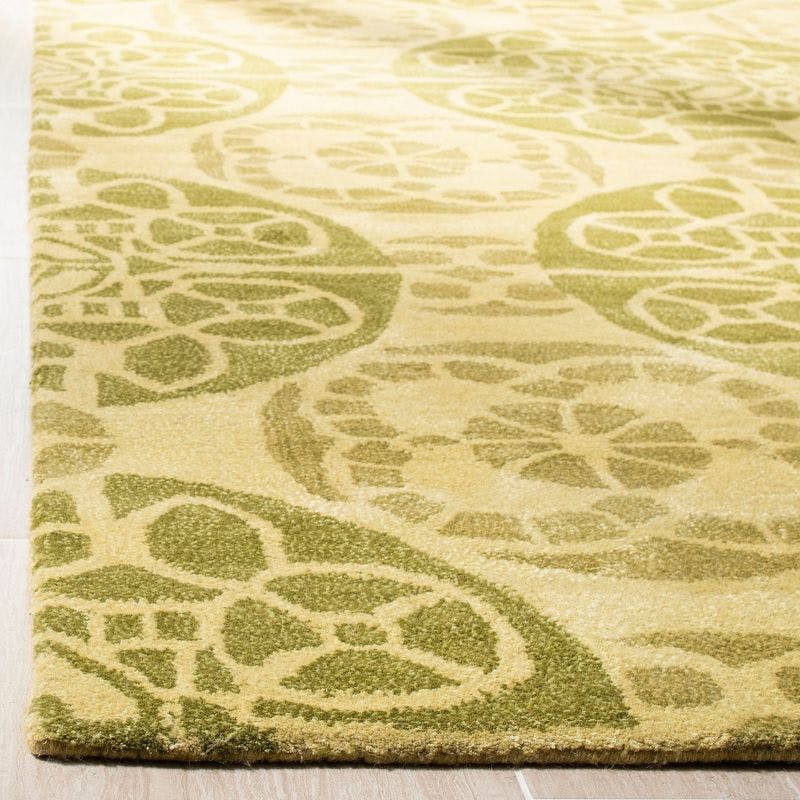 Hand-Tufted Honey & Green Wool Square Area Rug - 7'x7'