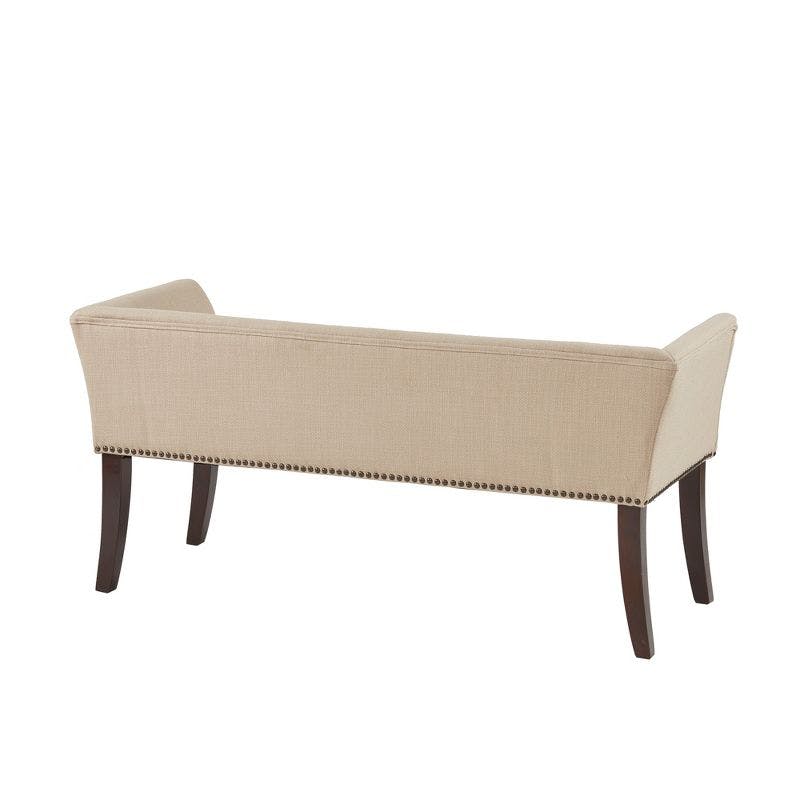 Morocco Wood Finish Cream Upholstered Accent Bench with Nailhead Trim