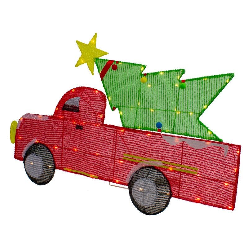 Northlight 35.9" LED Red Truck with Glittery Christmas Tree Display