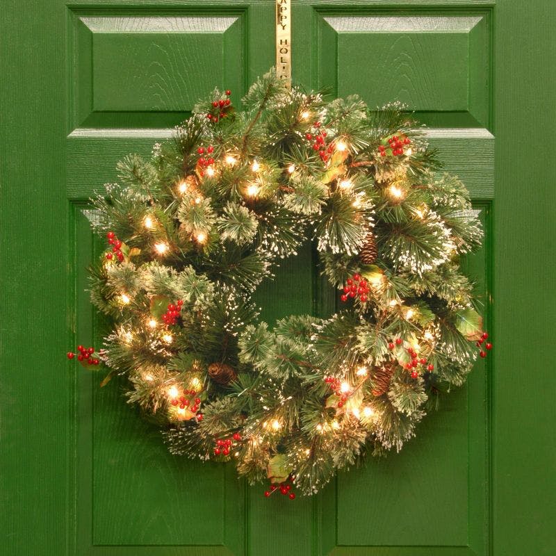 Frosty Elegance 24" Pre-Lit Wintry Pine Wreath with LED Lights