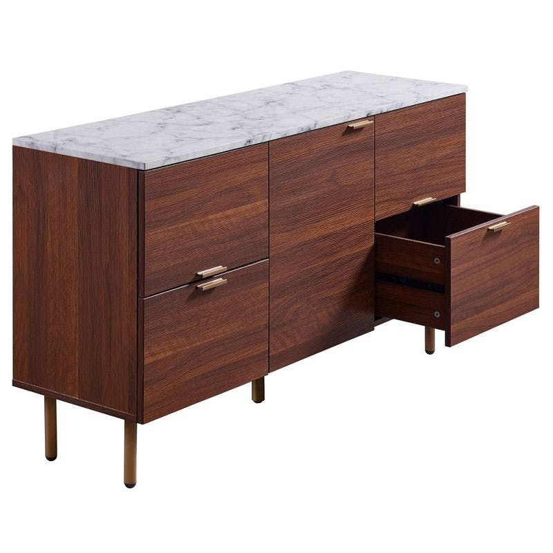 Ashton Mid-Century Modern Walnut Sideboard with Faux Marble Top