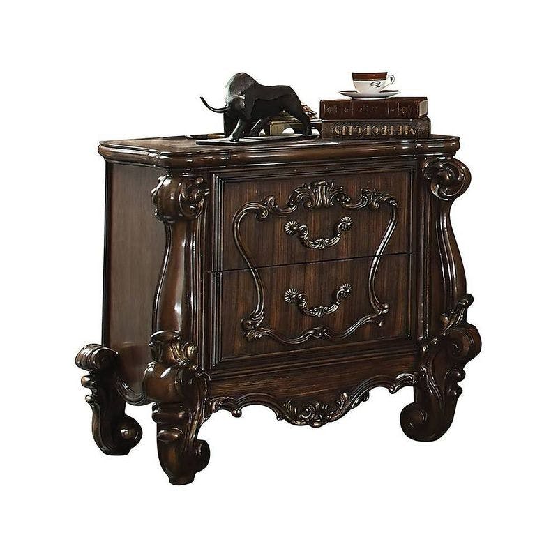 Versailles Cherry Oak 2-Drawer Nightstand with Scrolled Legs