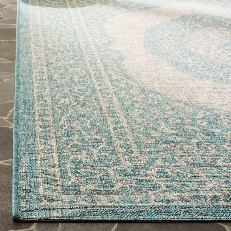 Light Grey/Teal Synthetic 27" Easy-Care Stain-Resistant Area Rug
