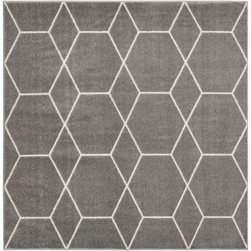 Light Gray Trellis Square Rug with Easy Care Synthetic Material