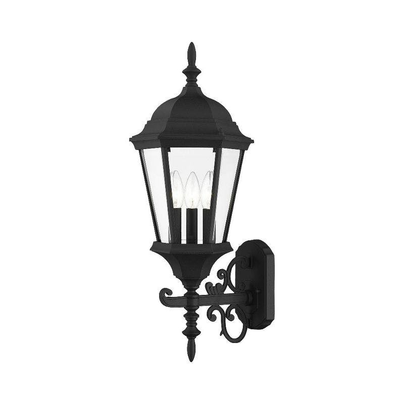 Hamilton Textured Black 3-Light Outdoor Wall Lantern with Clear Beveled Glass