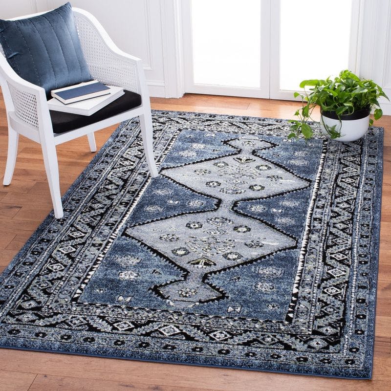 Heirloom Blue Synthetic 5' x 7' Hand-Knotted Area Rug