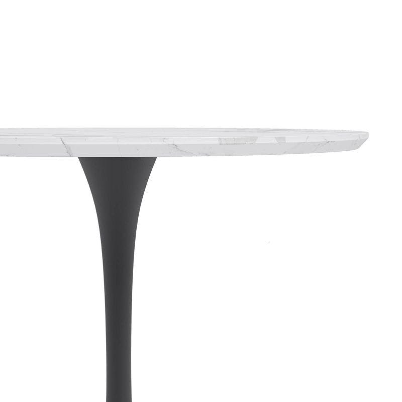 Contemporary 31.5" Round Marble Dining Table with Black Base