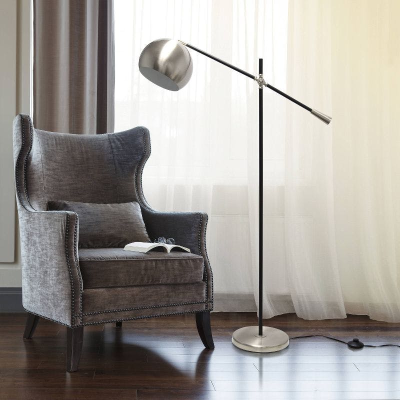Edison Adjustable Gray 58'' Industrial Floor Lamp with Dome Shade