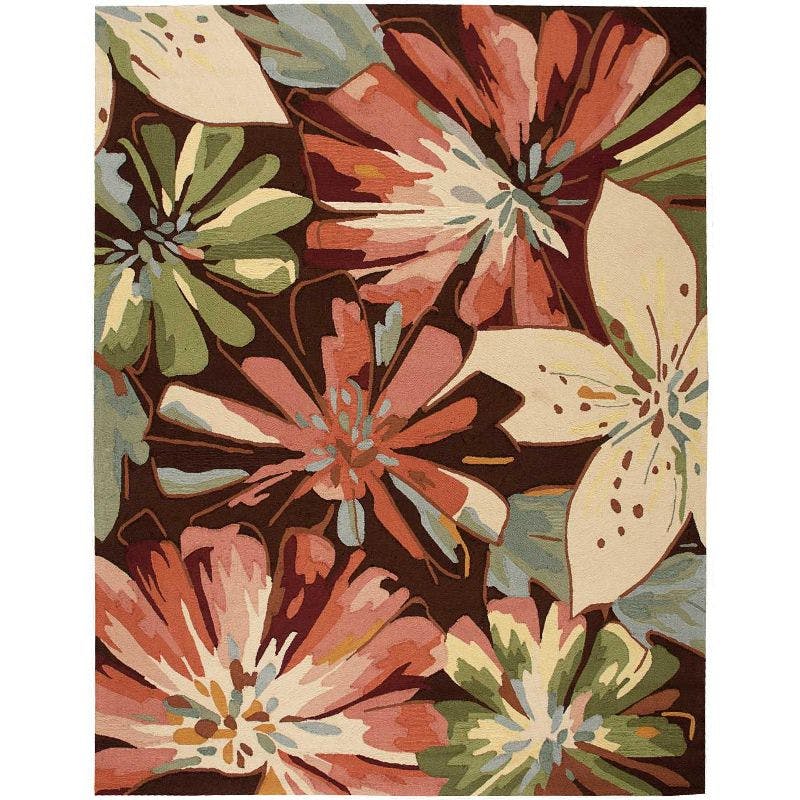 Enchanted Garden Hand-Hooked Brown Synthetic 8' x 10' Rug