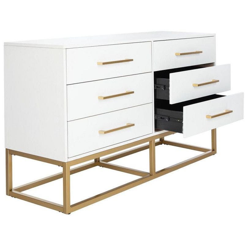 Estelle Transitional White 6-Drawer Dresser with Brass Accents