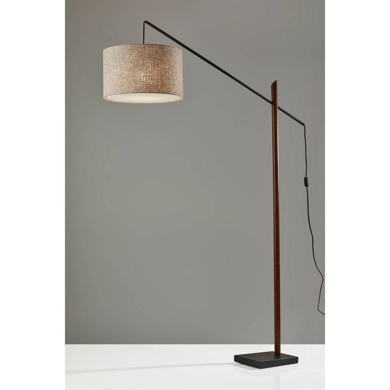 Mid-Century Modern Black Walnut Arc Adjustable Floor Lamp