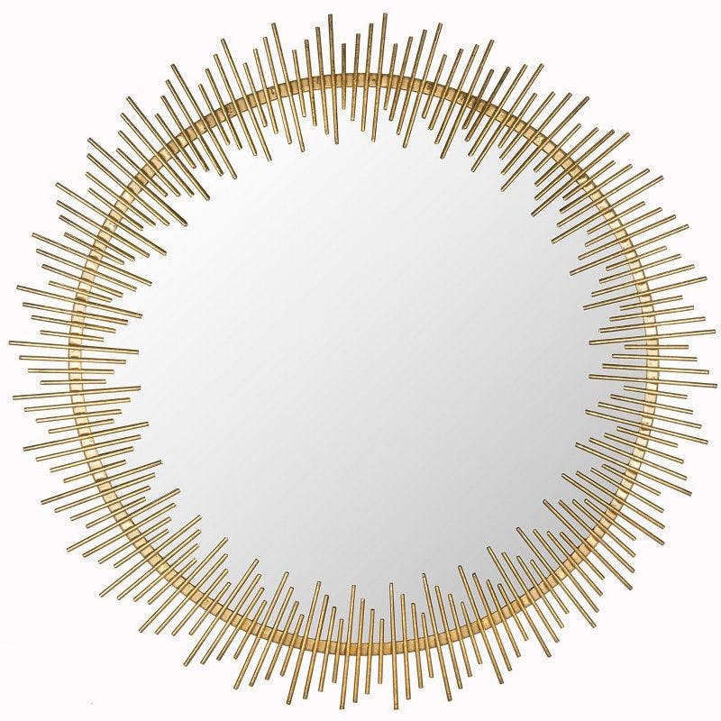 Elegant Sunray Gold Wood 31" Round Decorative Mirror