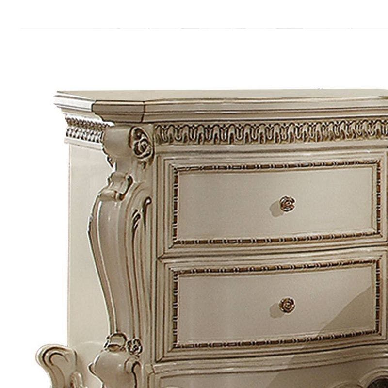 Picardy Antique Pearl 32" Traditional Carved Nightstand with 2 Drawers