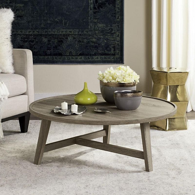 Transitional Light Oak Round Wood Coffee Table - 35"