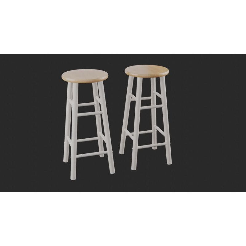 Transitional Teak and White Solid Wood 29" Barstool Duo