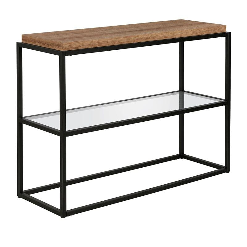 Hector Blackened Bronze and Rustic Oak Console Table with Glass Shelf