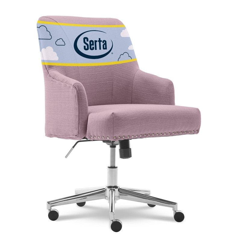 Lilac Fabric Memory Foam Swivel Home Office Chair with Fixed Arms