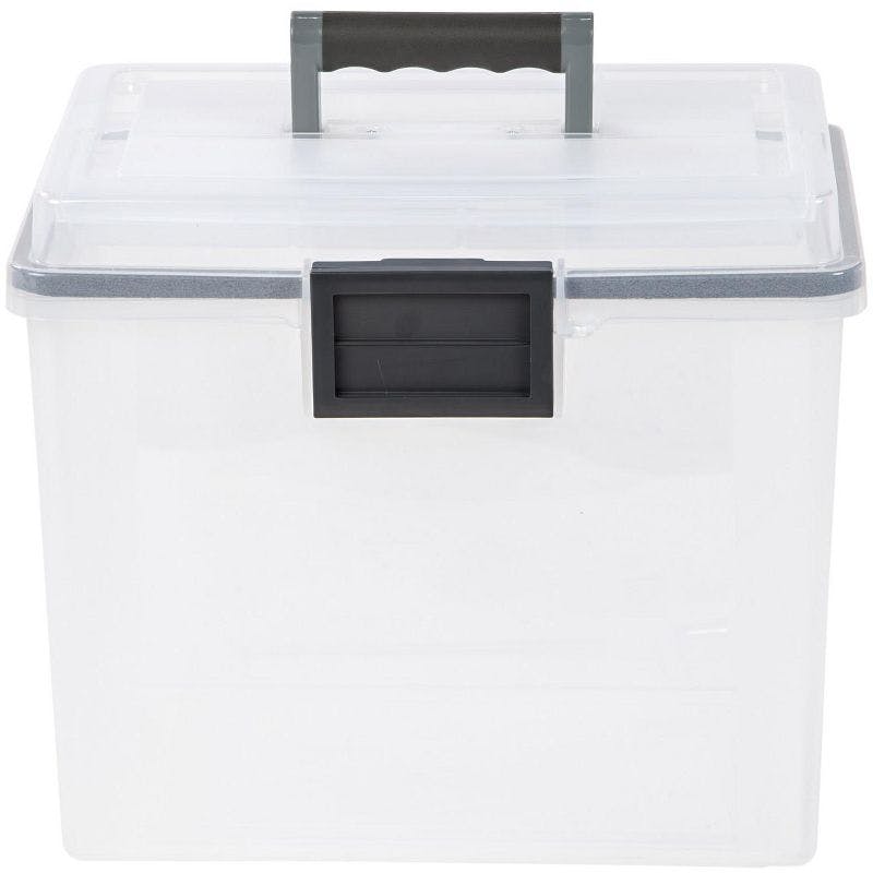 Clear Portable Weatherproof Letter-Size File Box with Organizer Lid