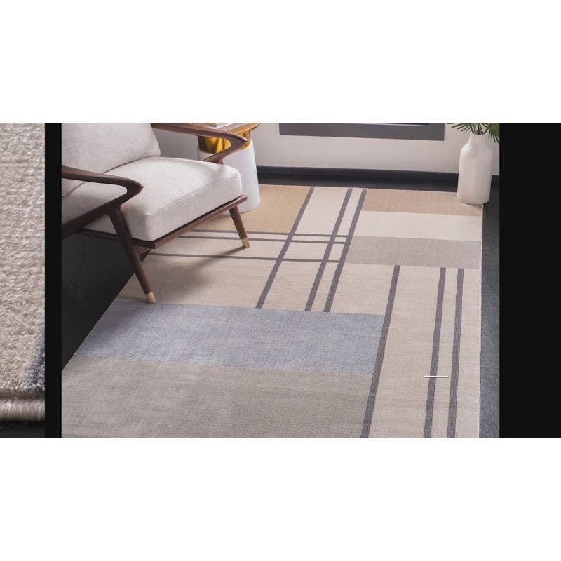 Ivory Square Hand-Knotted Art Deco Inspired Synthetic Area Rug