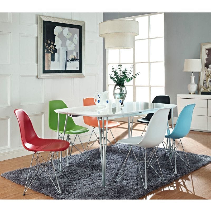 Sleek Modern Chromed Steel White Side Chair for Indoor/Outdoor