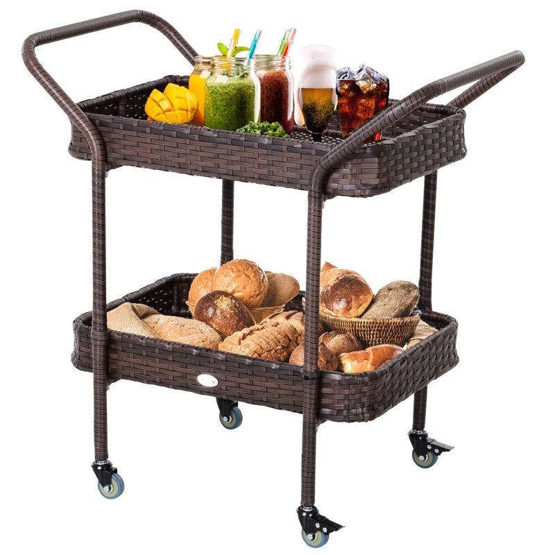 Outsunny 30.75'' Brown Rattan & Wicker Outdoor Serving Cart with Storage