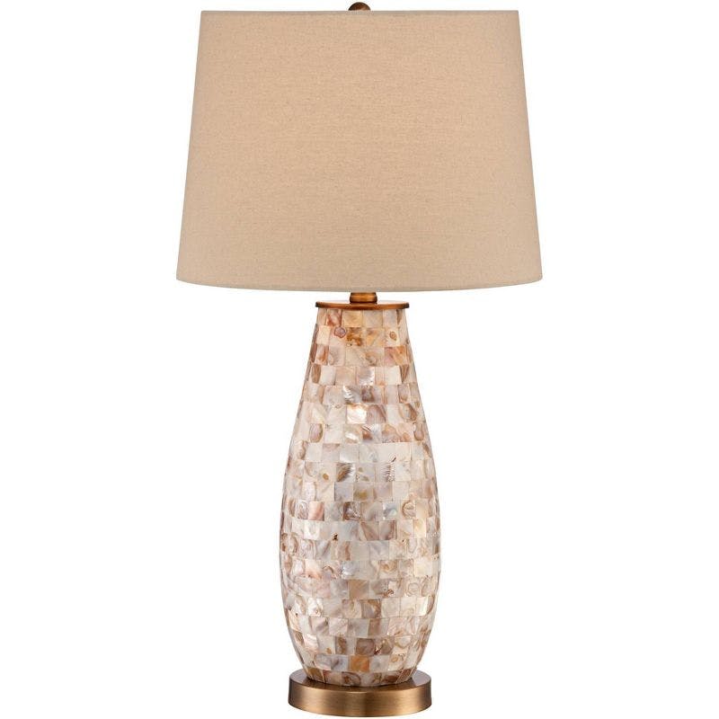 Mother of Pearl 26.5" Vase Table Lamp with Beige Drum Shade