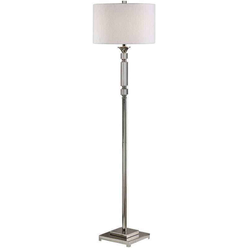 Elegant Polished Nickel and Crystal Floor Lamp with White Linen Shade