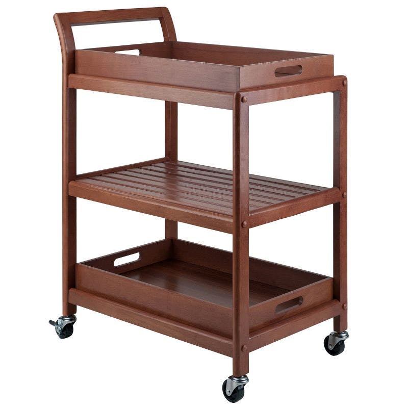 Winsome Albert Walnut Rolling Utility Cart with Removable Trays