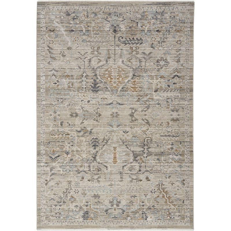 Ivory Taupe Floral Synthetic Easy-Care Area Rug 5'3" x 7'10"
