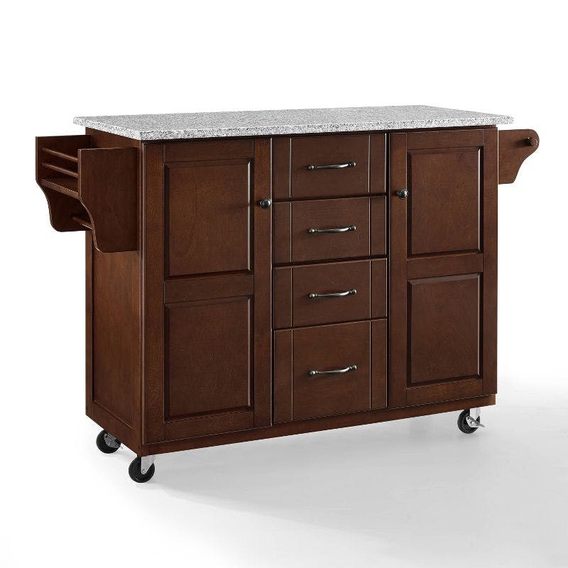 Eleanor Mahogany Granite Top Rectangular Kitchen Cart with Storage