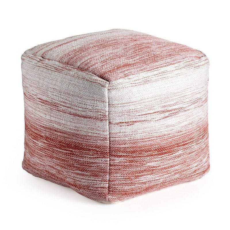 Caledonia Square 21" Red & Ivory Handmade Pouf Ottoman