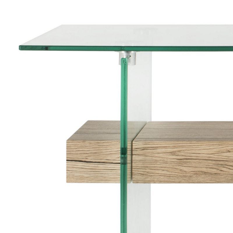 Kayley 39'' Beige Natural Wood and Glass Console Table with Storage