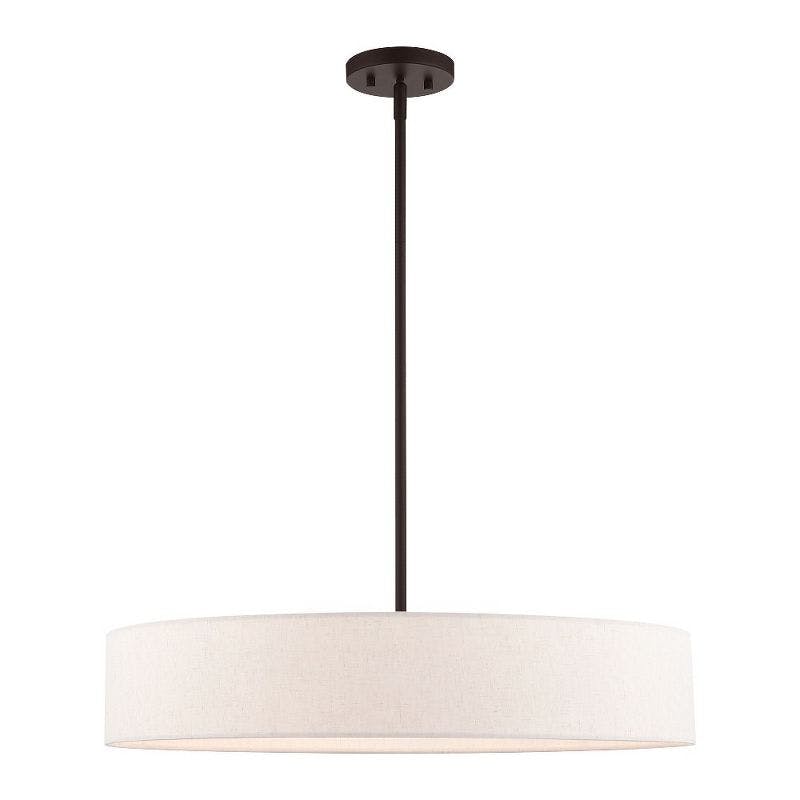 Venlo Bronze Drum Pendant with Oatmeal Fabric Shade - 5 Light