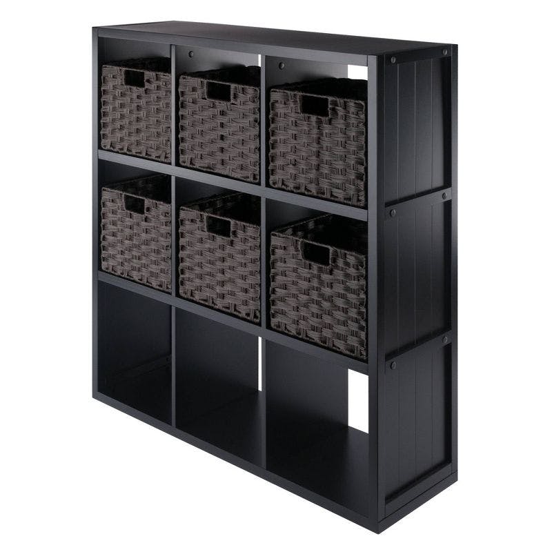 Modernistic Black 3x3 Storage Shelf with Foldable Chocolate Baskets