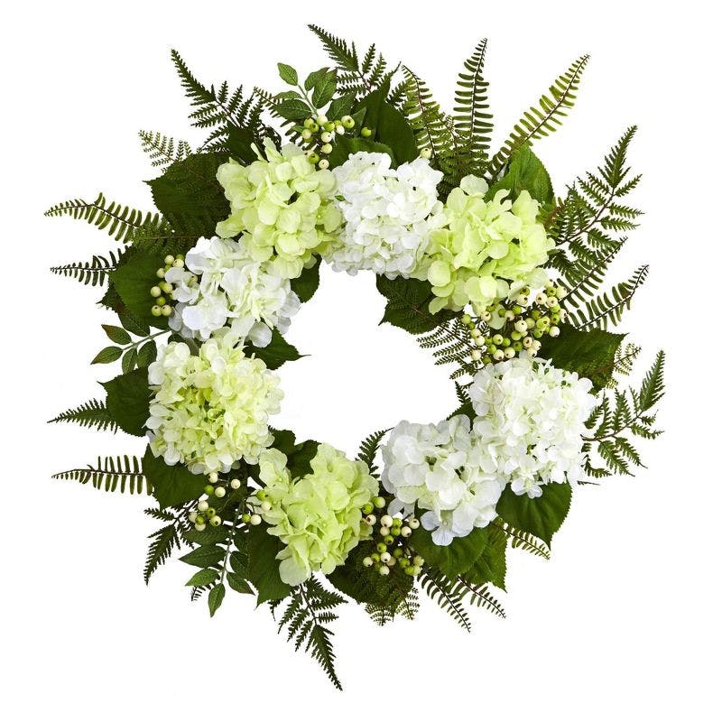 Elegant White and Green 17" Artificial Hydrangea Berry Wreath