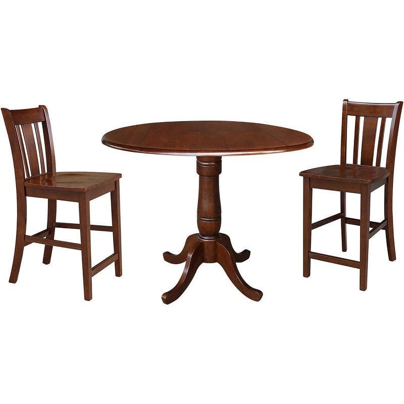Espresso 42" Round Pedestal Gathering Height Dining Set with Two Stools